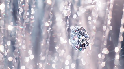 Photographs the diamond with a slow shutter speed as it falls through a curtain of sparkling white glitter, emphasizing its perpetual allure and unchanging beauty - obrazy, fototapety, plakaty