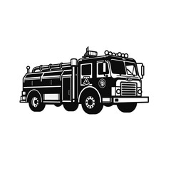 a black and white drawing of a fire truck