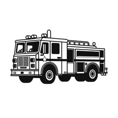a black and white drawing of a fire truck