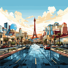 Las Vegas. Las Vegas hand-drawn comic illustration. Vector doodle style cartoon illustration - obrazy, fototapety, plakaty