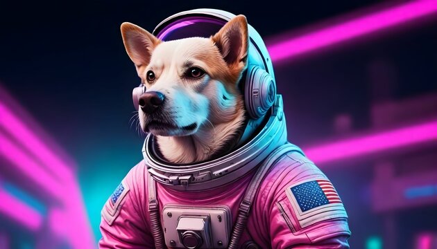 illustration of the cute astronaut dog in a space suit with a helmet
