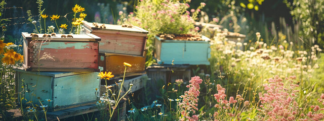 beehives on the background of nature. selective focus