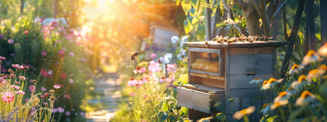 beehives on the background of nature. selective focus - obrazy, fototapety, plakaty