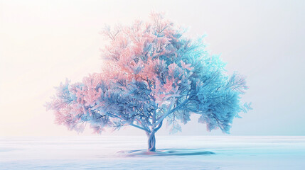 Fototapeta premium Pastel brain tree suggests serenity and innovative thought in cool hues.