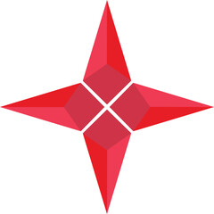 Four rays pseudo 3D star icon. Red 3d star sign. flat style.