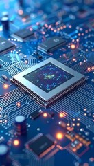 Obraz premium Electronic computer hardware technology on a circuit board background for tech enthusiasts