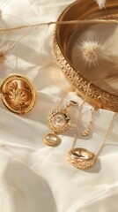 Focuses on the contrast between the old and new, photographing heirloom gold jewelry next to modern pieces, showcasing their timeless elegance and gleaming beauty