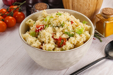Vegan cuisine couscous with vegetables