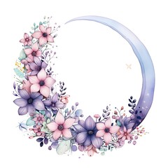 Watercolor floral wreath with flowers and leaves. Hand drawn illustration