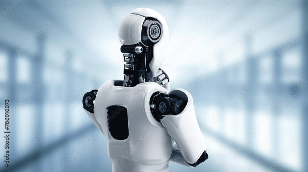 Poster xai 3d illustration thinking ai humanoid robot analyzing information data in concept of artificial i