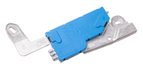 Plastic car engine control unit with metal elements on a white isolated background is the connecting center of various subsystems, units and assemblies. Monitoring the state of the moment. Spare part