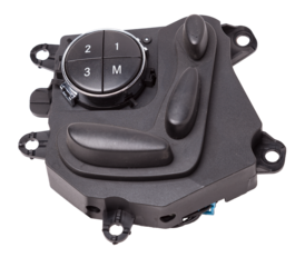 Car seat adjustment buttons with position memory on a white isolated background. Catalog of spare parts for vehicles.