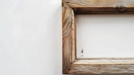 Close up view of a wooden vintage photo frame on a white background