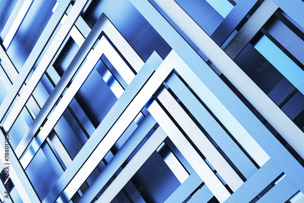 Poster Abstract blue linear background. Landing page concept. 3D Rendering.