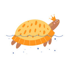 Cartoon turtle with a crown in the Scandinavian style. Cute picture for textile, wrapping, wallpaper, apparel. Vector illustration of funny reptile on white background. - 786012063