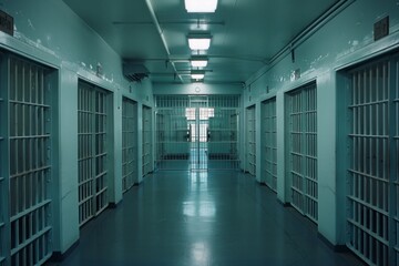 A row of empty prison cells