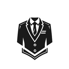 vector illustration of black suit with tie on white background. suit logo 
