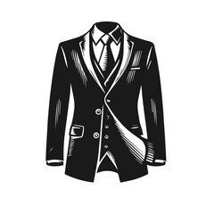vector illustration of black suit with tie on white background. suit logo 
