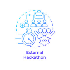 External hackathon blue gradient concept icon. Open innovation. Public event. Tech event. Round shape line illustration. Abstract idea. Graphic design. Easy to use in promotional materials