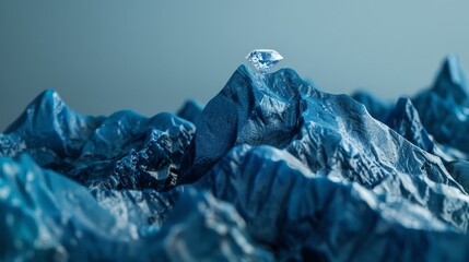 Arranges the diamond at the peak of a miniature mountain crafted from rich blue velvet, representing the adventurous climb to reach new heights and rare beauty