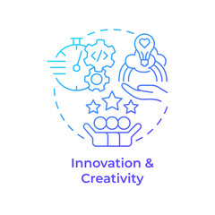 Innovation and creativity blue gradient concept icon. Hackathon benefit. Idea exchange. Round shape line illustration. Abstract idea. Graphic design. Easy to use in promotional materials