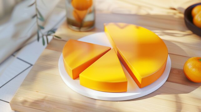 Arranges a marketing presentation where a pie chart in bright oranges is used to highlight consumer preferences in a fun and visually striking way
