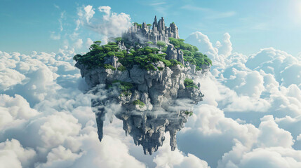 Flying fantasy island land floating in the sky fantasy