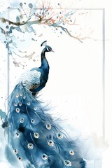 Elegant Watercolor Peacock with Splattered Backdrop