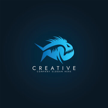 Modern fish predator piranha logo piranha fish wild animal logo vector illustration template design