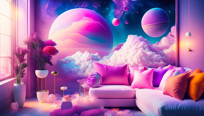 惑星と雲の部屋紙イメージ