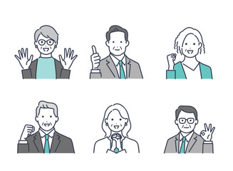 企業で働くシニアのビジネスパーソン　アバターアイコンセット　イラスト素材