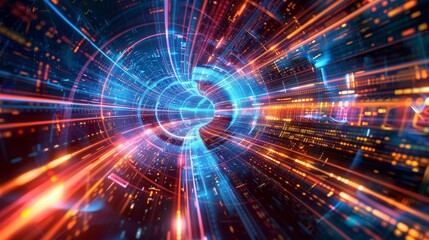 Obraz premium Experience the excitement of advanced technology with a futuristic background featuring dynamic lines and luminous light effects, rendered in breathtaking detail by an HD camera
