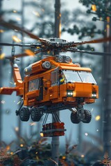 Classic LEGO cargo helicopter, heavylift capabilities, transporting goods in blocky style 8K , high-resolution, ultra HD,up32K HD