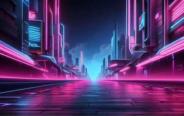 Futuristic design featuring an abstract neon-lit empty street background