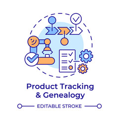 Product tracking and genealogy multi color concept icon. Traceability manufacturing. Task accomplishment. Round shape line illustration. Abstract idea. Graphic design. Easy to use in infographic