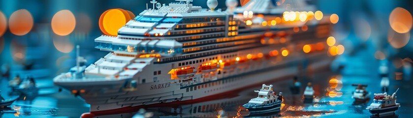 Modern LEGO cruise ship, miniature vacationers on deck, luxurious and detailed 8K , high-resolution, ultra HD,up32K HD - obrazy, fototapety, plakaty