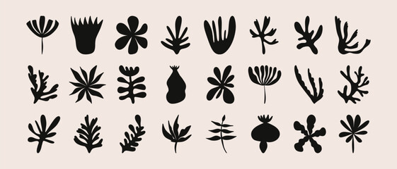 Abstract organic shape doodle collection. Hand drawn natural elements for scrapbooking, modern decorative floral stickers print design. Vector illustration