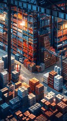 Warehousing as a giant puzzle of logistics, boxes and goods in precise organization, the unseen heart of supply, efficient and foundational,