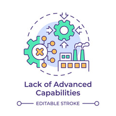 Lack of advanced capabilities multi color concept icon. Production processes optimization. Round shape line illustration. Abstract idea. Graphic design. Easy to use in infographic, article