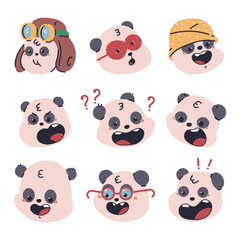 Cute panda emotions vector cartoon set isolated on a white background.