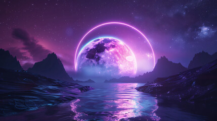 Futuristic fantasy night landscape with abstract lands