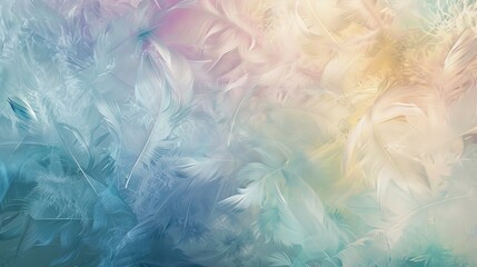 Pastel feathers blend harmoniously to create a captivating abstract background, their soft hues and delicate textures, inviting you into a world of serene beauty