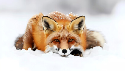 Beautiful red fox in snow landscape. Generative ai design art concept.