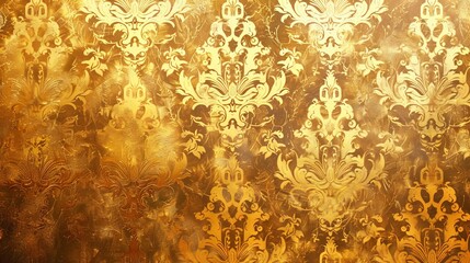 a world of luxury with a magnificent golden wallpaper adorned with Art Deco patterns, offering a regal backdrop for VIP invitations, fabric textures, and premium packaging designs