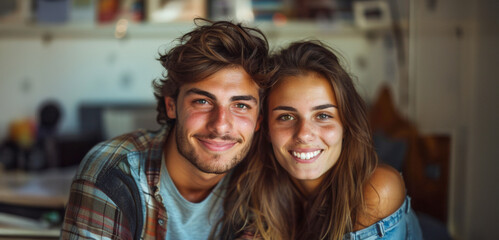 A man and woman are smiling at the camera