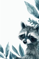 Obraz premium Whimsical Raccoon Among Watercolor Leaves Art