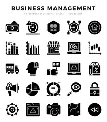Collection of Business Management 25 Glyph Icons Pack.