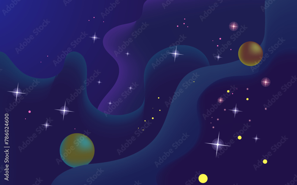 Poster vector space background . cute flat style template with stars in outer space
