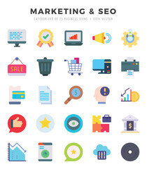 Marketing & Seo Icons bundle. Flat style Icons. Vector illustration.