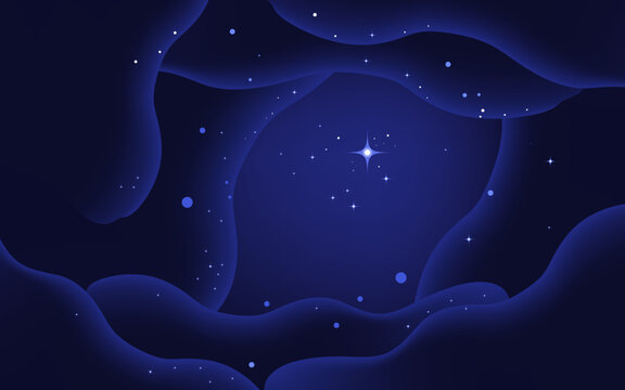 Vector space background . Cute flat style template with Stars in Outer space